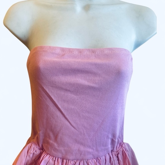 Double Zero Strapless Mini Dress Size Large Pink Pull On Flowy Skirt Stretch Top - Picture 4 of 12